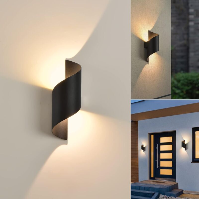 Applique extérieure Applique murale intérieure/extérieure, lampe blanc chaud 10W, lumière haut-bas, éclairage étanche IP65, spirale métallique pour
