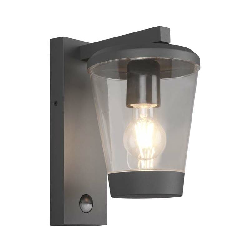 Applique Extérieure Cavado Anthracite avec Diffuseur Transparent IP44 et Capteur de Mouvement h. 28cm