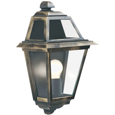 Applique extérieure demi face New Orleans noir et or, verre  IP44 E27 maxi 60w