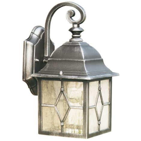 Applique extérieure GENOA Métal argenté noir et verre imitation étain, E27 60w maxi