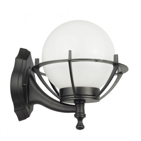 Applique extérieure globe blanc 25cm E27 noire IP43