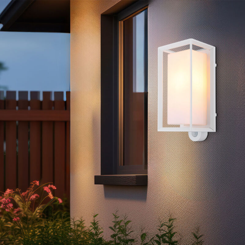 Applique d'extérieur, lampe de porte d'entrée, détecteur de mouvement, lampe de façade, lampe de jardin, applique, aluminium blanc, E27, h 28 cm