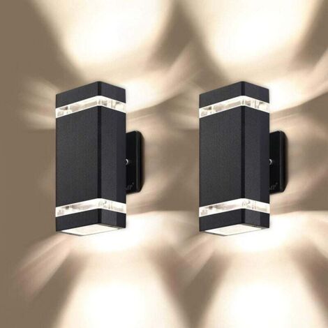 Applique extérieure Lot de 2 appliques murales d'extérieur LED carrées vers le haut et vers le bas, corps en aluminium étanche, 3000 K 5 W avec certificat ETL