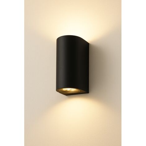 B.K.LICHT Applique extérieure murale LED noire IP44 moderne avec 2 GU10 5W 400lm, lumière blanc chaud 3000K, éclairage haut et bas, étanche, double faisceau