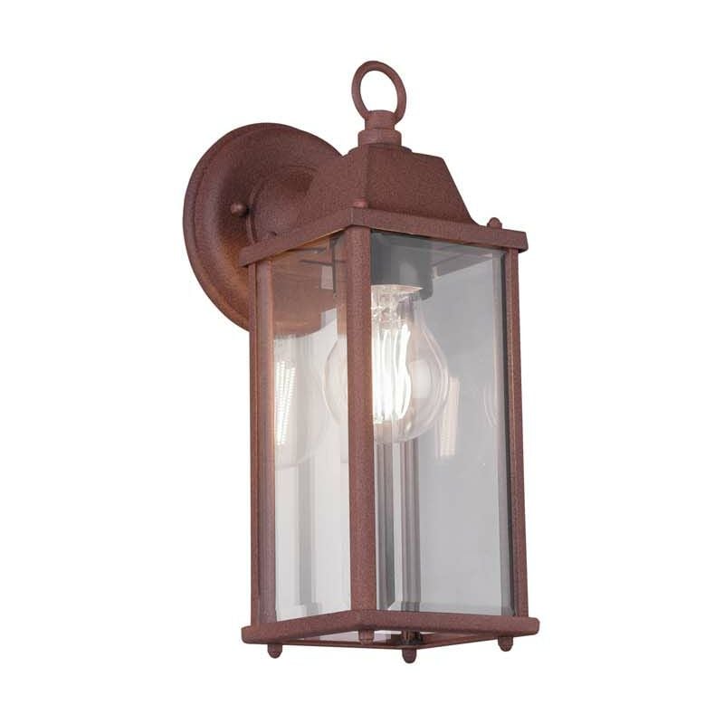 Applique extérieure Olona Down en fonte d'aluminium peinte effet rouille avec diffuseur en verre transparent IP44 H.30cm