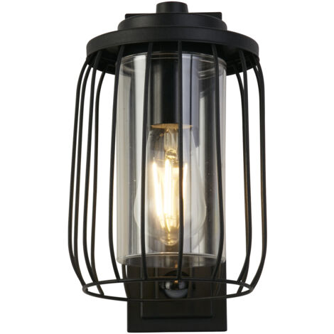 Applique Exterieure REED métal filaire noir avec diffuseur Polycarbonate transparent E27 max 40w Haut 27cm Larg 16cm Av detecteur infrarouge