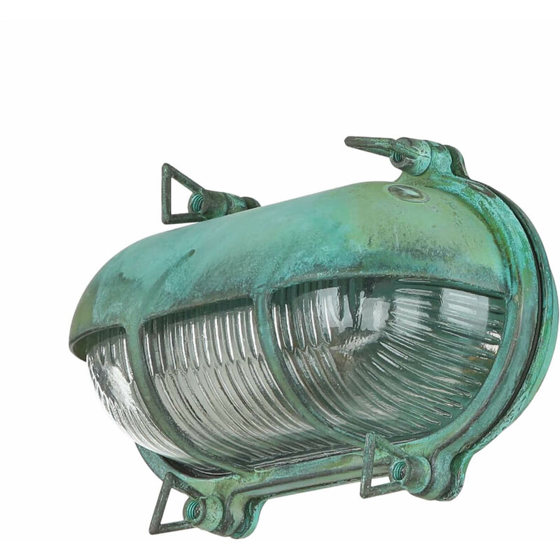 Licht-erlebnisse - Lampe d'extérieur Applique Laiton Carreau Verre Maritime IP64 l : 21 cm h : 13 cm E27 Applique Murale Antique Verte Licht-erlebnisse - Lampe d'extérieur Applique Laiton Carreau Verre Maritime IP64 l : 21 cm h : 13 cm E27 Applique Murale Antique Verte