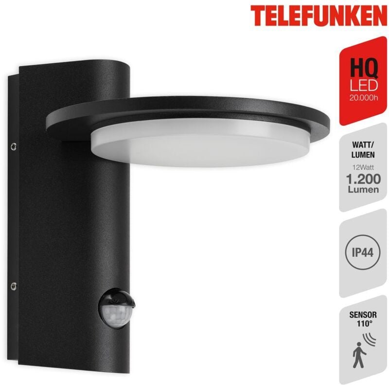 Applique extérieure LED TELEFUNKEN BERN, 10 W, 1200 lm, IP44, noir, métal-plastique, 16 x 18,7 x 18 cm