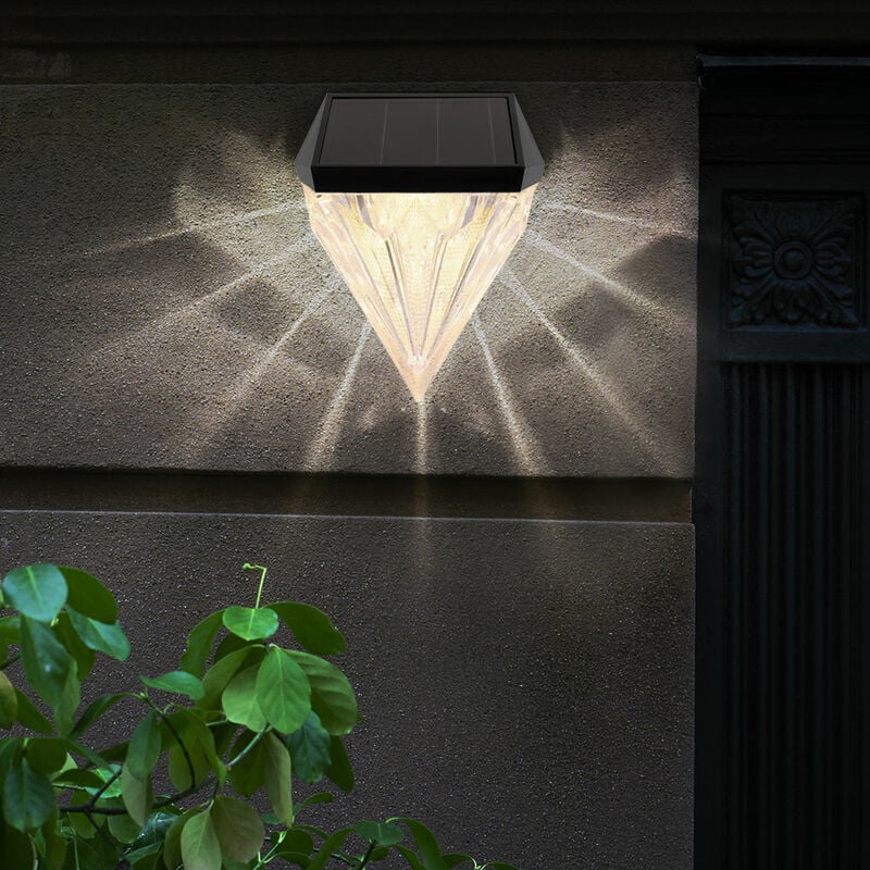 Applique extérieure solaire décoration jardin applique murale LED extérieur, cristaux, design diamant, blanc chaud, LxH 9,8 x 12 cm