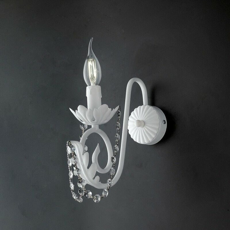 Applique fer blanc Shabby strass damassé une lumière 25x h28 cm