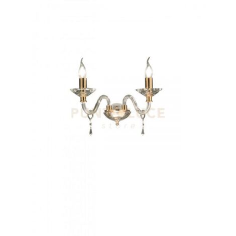 APPLIQUE FIAMMA/2 CRISTALLO E ORO 2 LUCI ATTACCO E14 L.38CM