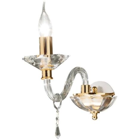 Applique FIAMMA in cristallo e vetro trasparente 12 cm finitura oro 1 Luce