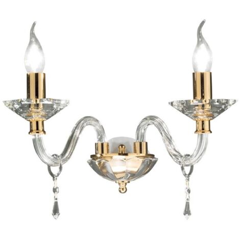 Applique FIAMMA in cristallo e vetro trasparente 38 cm finitura oro 2 Luci