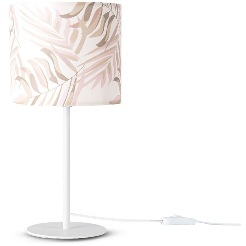 Paco Home - Lampe à Poser Bureau Applique Abat-Jour Tissu Chevet E14 Fleurs Jungle Déco Lampe de table - Blanc, Design 2 (Ø18 cm)