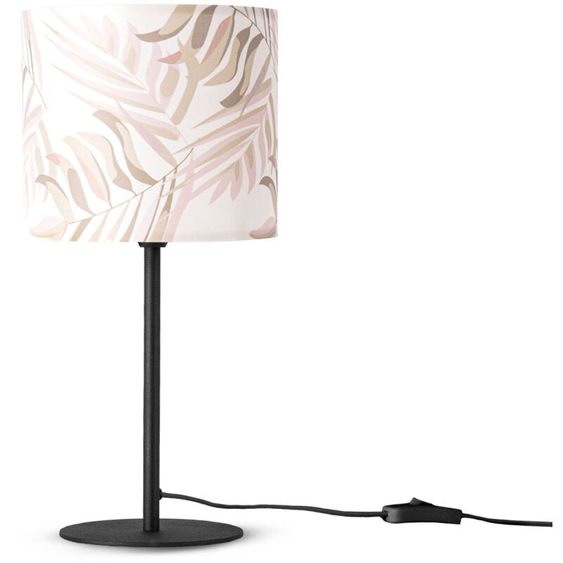 Paco Home - Lampe à Poser Bureau Applique Abat-Jour Tissu Chevet E14 Fleurs Jungle Déco Lampe de table - Noir, Design 2 (Ø18 cm)