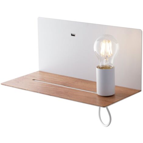 "Applique FLASH in metallo bianco con presa USB e punto luce mobile"