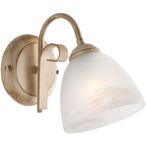 Applique Forgiato 1 Luce Ferro Avorio E Oro Vetro Bianco