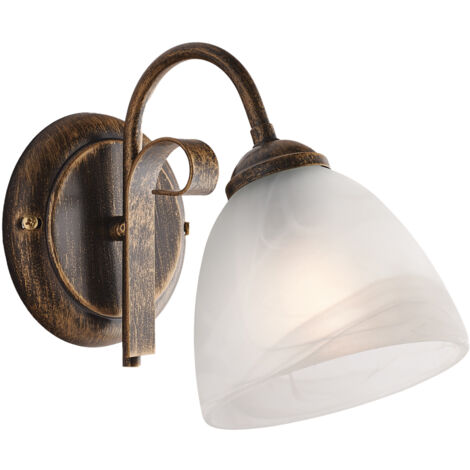 Applique Forgiato 1 Luce Ferro Marrone E Oro Vetro Bianco