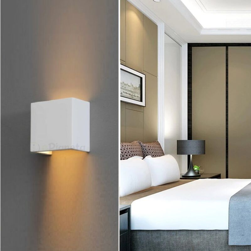 Image of Applique da parete led attacco G9 in gesso lampada quadrata moderno bianco verniciabile luce sopra e sotto