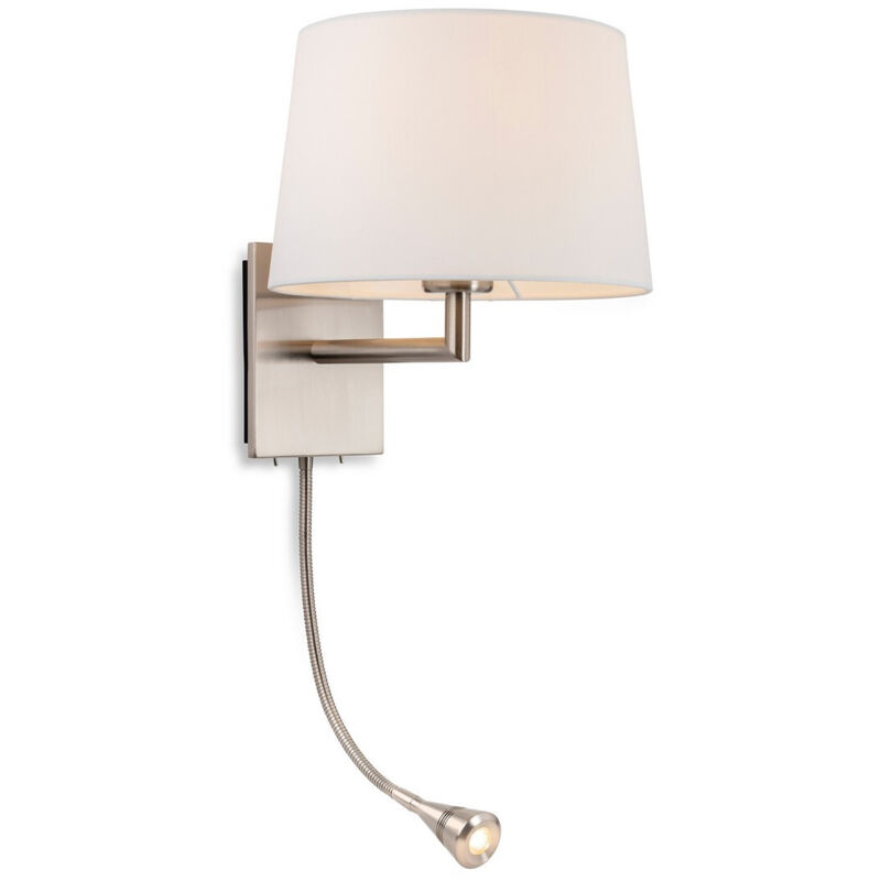 Firstlight Products - Firstlight Grand - Applique murale d'intérieur à 1 ampoule avec lampe de lecture en acier brossé, abat-jour crème, E27 Firstlight Products - Firstlight Grand - Applique murale d'intérieur à 1 ampoule avec lampe de lecture en acier brossé, abat-jour crème, E27