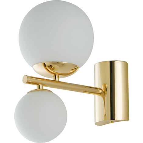 "Applique HERA in metallo oro con due diffusori in vetro bianco"