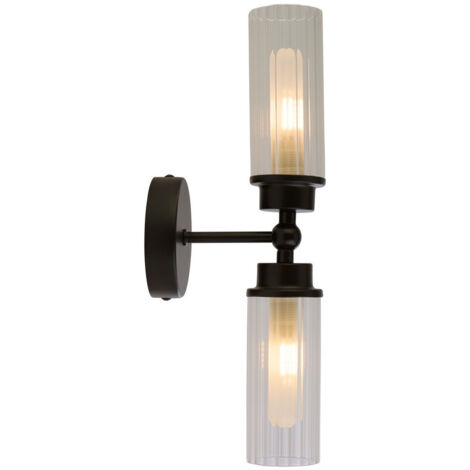 Applique Imperial 2Lt, metallo nero opaco e vetro trasparente a coste