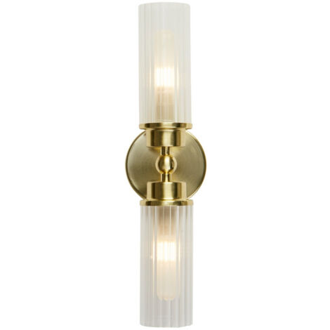 Applique Imperial 2Lt, metallo ottone satinato e vetro trasparente a coste