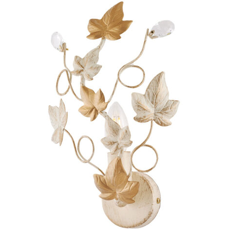 Applique in ferro Avorio Oro Chiaro e strass una luce 22x h32 cm edera