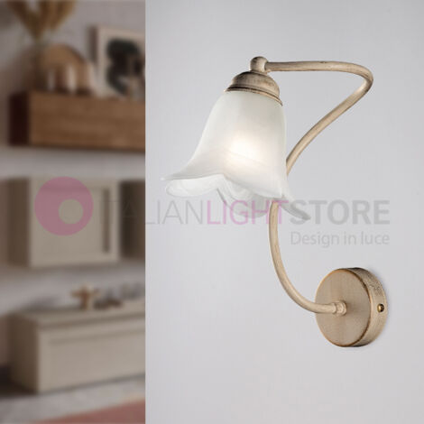 Applique in ferro Avorio Oro una luce paralume in vetro Bianco 26x h30 cm