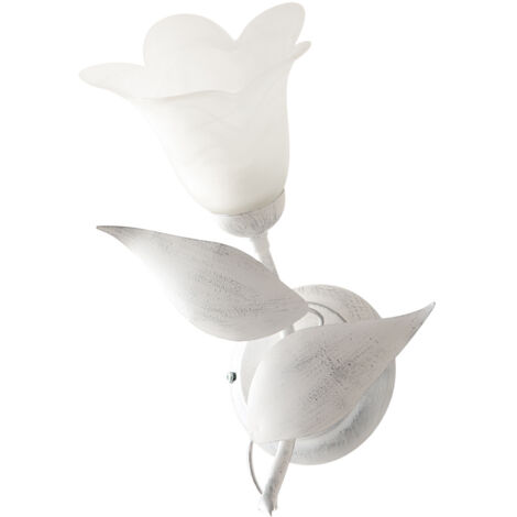 Applique in ferro Bianco Argento una luce vetro Alabastro Bianco 21x h33 cm