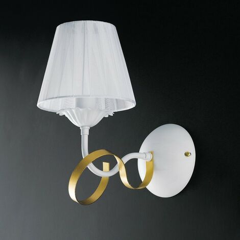 Applique in ferro Bianco shabby Oro paralume Bianco una luce 24x h29 cm