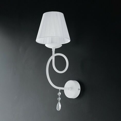 Applique in ferro Bianco una luce decorazione shabby e strass paralume Bianco 19x h38 cm