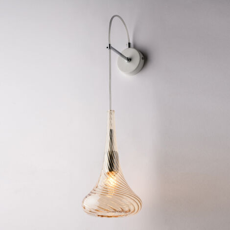 Applique in ferro con vetro ambra pyrex 1 luce H.60 - L.14 - P.21
