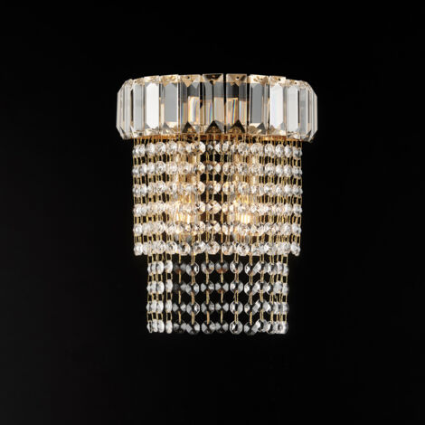 Applique in ferro e ottone dorato con strass 2 luci H.27 - L.22 - P.14