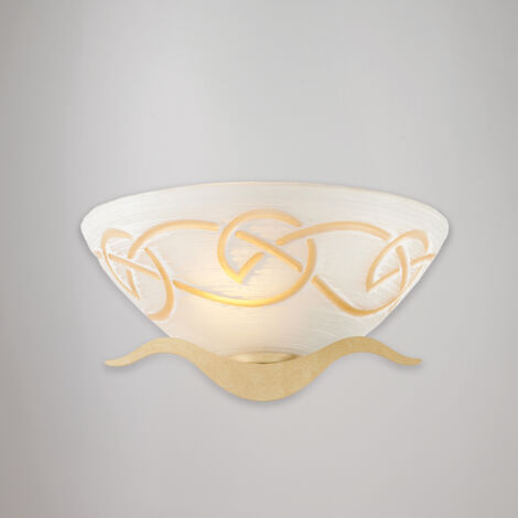 Applique in ferro laccato avorio con decorazione effetto decapè e diffusore in vetro diametro 30 bianco e ambra 1 luce H.15 - L.30 - P.15