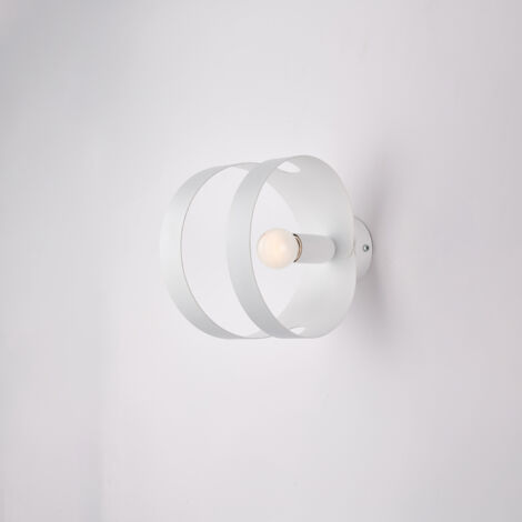 Applique in ferro laccato bianco con fascia tagliata a laser 1 luce H.19 - L.14 - P.22