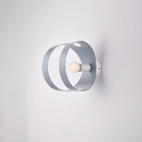 Applique in ferro laccato bianco con fascia tagliata a laser grigio 1 luce H.19 - L.14 - P.22