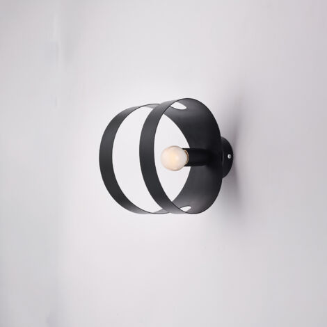 Applique in ferro laccato nero con fascia tagliata a laser 1 luce H.19 - L.14 - P.22