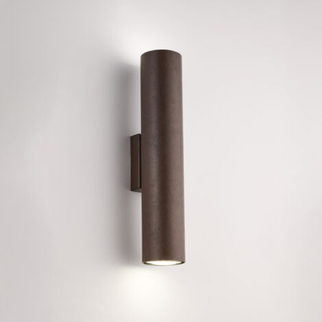 Applique in ferro laccato nero GU10 con decorazione effetto ruggine 2 luci H.30 - L.8 - P.6