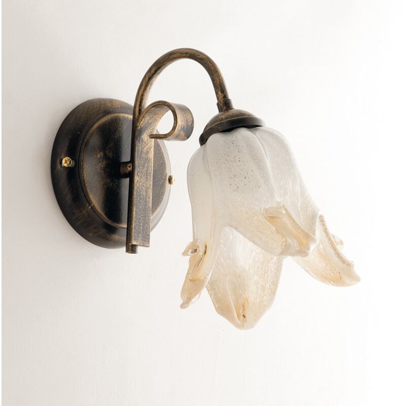 Applique Rustico 1 Luce Ferro Marrone e Oro Vetro