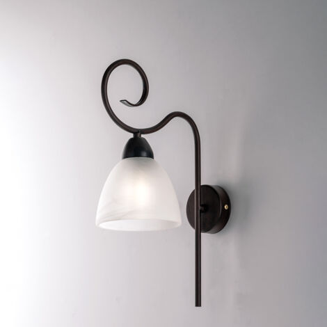 Applique in ferro Nero Ruggine paralume in vetro Alabastro Bianco una luce 22x h38 cm
