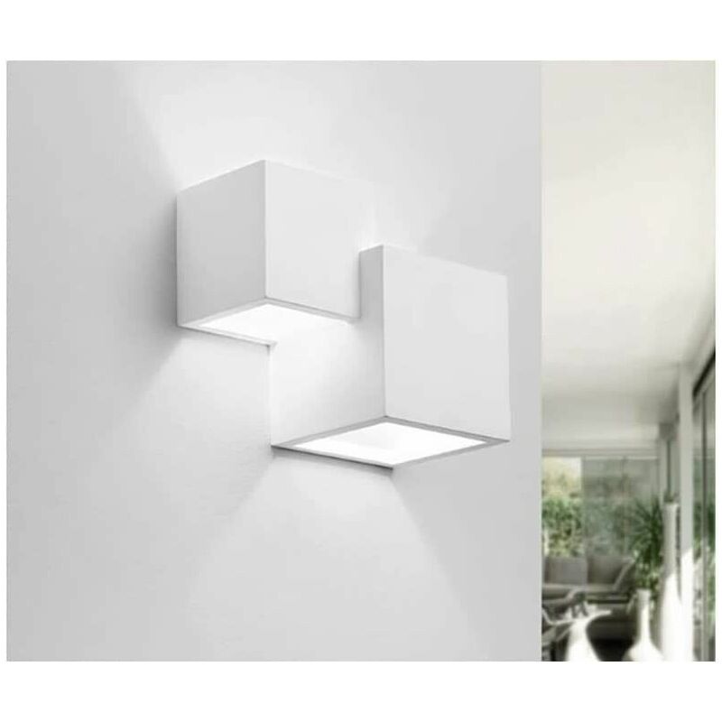 Image of Applique in gesso dal design moderno forma doppio cubo attacco per lampadine G9