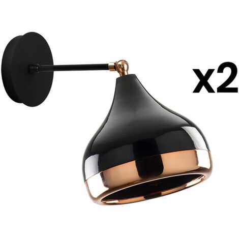 Applique in metallo con abat jour orientabile D. 17 x H. 28 cm Nero e rame - Lotto di 2 - YILDO