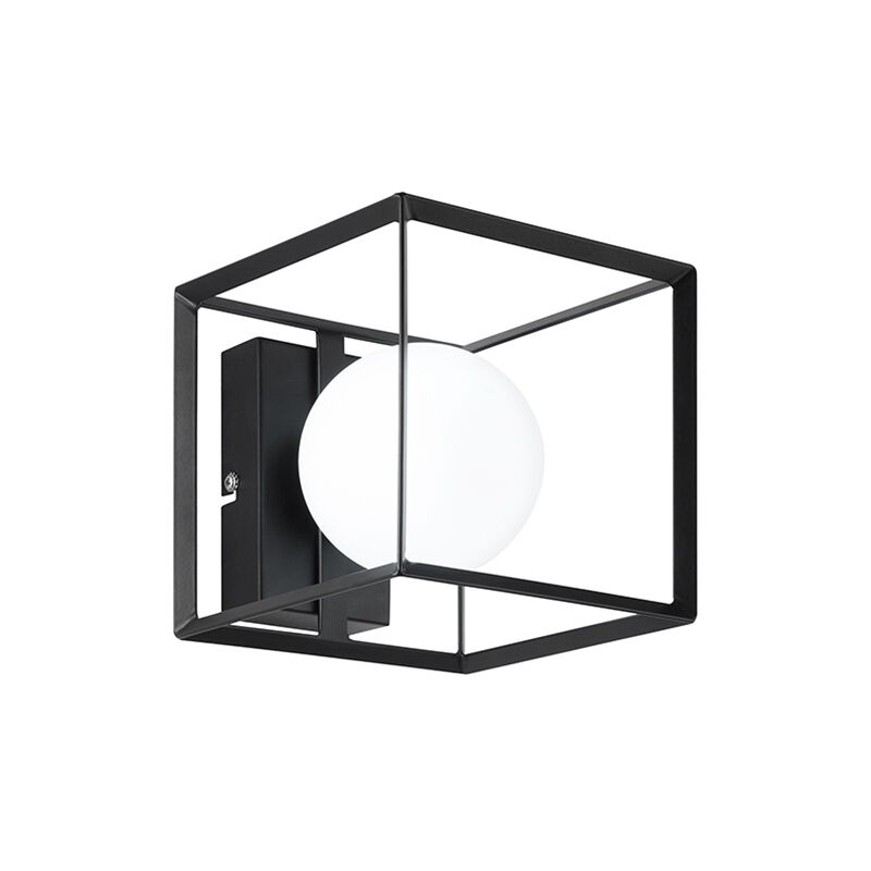 Image of Applique In Metallo Industrial Cube Nero 1 Luce