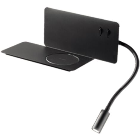 Applique in metallo Nero 33 cm retroilluminata con spot LED e caricatore wireless FLAT