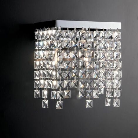 Applique in ottone e ferro Cromato due luci strass quadrati 25x12x h25 cm