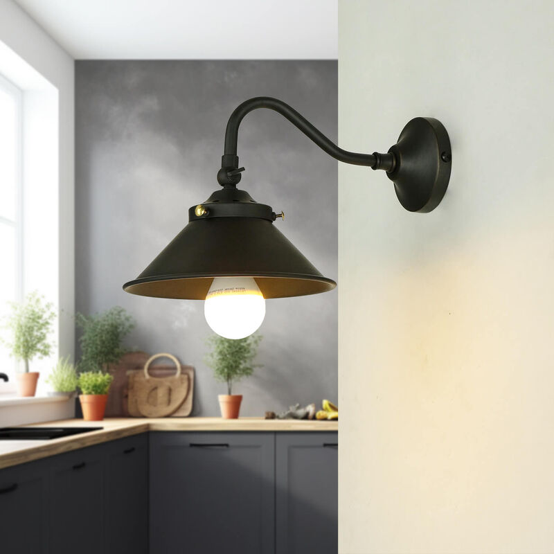 Image of Applique in vero ottone regolabile E14 in bronzo Lampada da parete per interni cucina - Bronzo scuro opaco