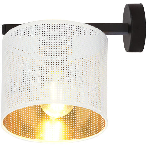 Applique Industrial 1 Luce Cigno In Acciaio Bianco E Paralume A Cilindro Oro