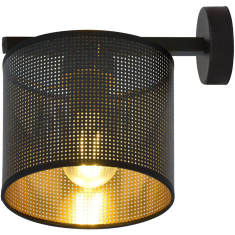 Applique Industrial 1 Luce Cigno In Acciaio Nero E Paralume A Cilindro Oro