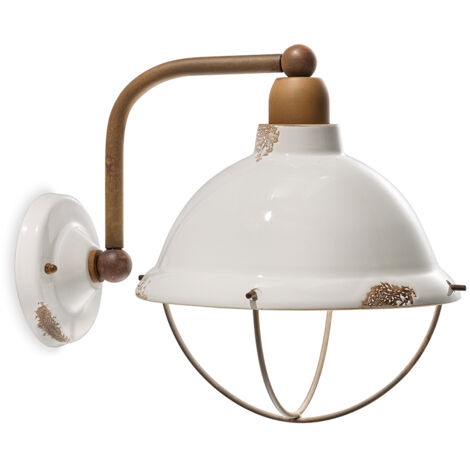 Applique Industrial Ferro E Ceramica Vintage Bianco 1 Luce E14